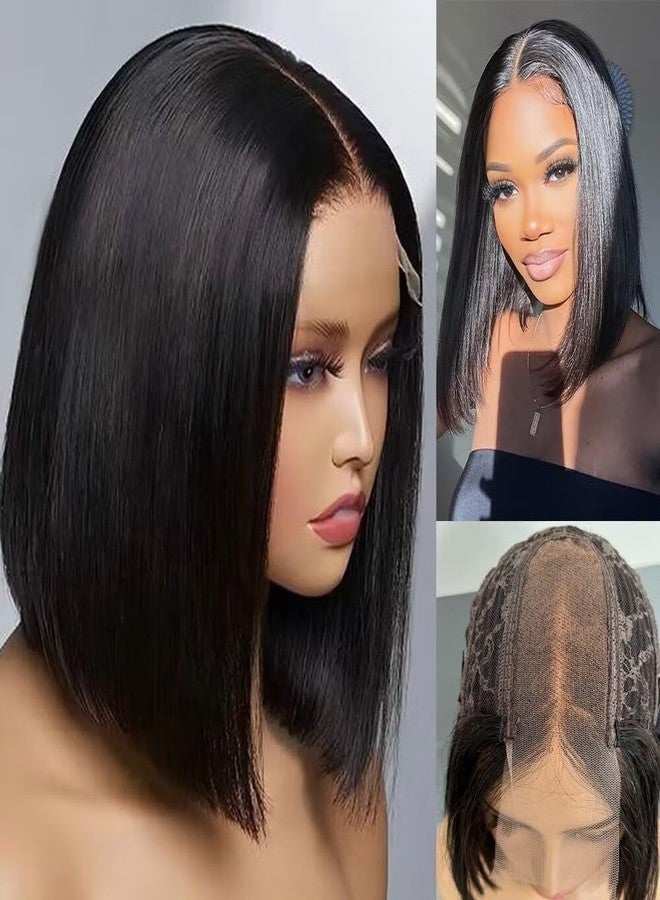 ten chopsticks 2X6 Deep Parting SKINLIKE Real HD Human Hair Short Bob Wigs Pre Plukced 0.10mm Ultra-thin Invisible Swiss HD Lace Closure Single Knot Undetectable Melted Lace Closure Wigs 180% Density 10Inch - Image 2